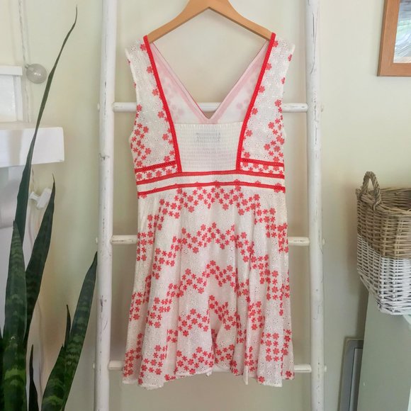 Coral White Lace Eyelet Mini Dress - Picture 4 of 5